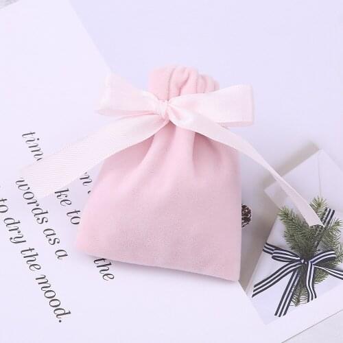 100pcs Velvet Bag Jewelry Bag With Ribbon Custom Logo Wedding Christmas Party Candy Gift Pouches Organizer Earrings Display