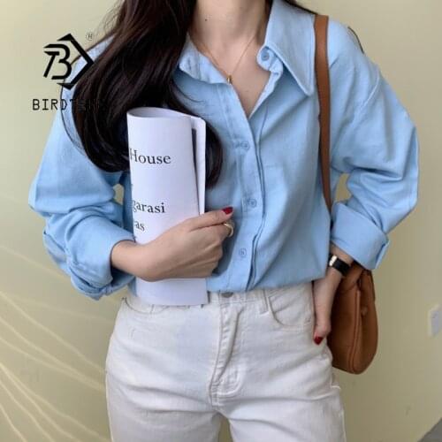 Autumn Women Turn-down Collar Cotton White Shirt Full Sleeve Korean Style Elegant Blouse Spring Office Lady Basic Tops T16315F