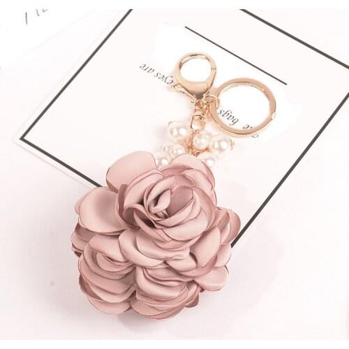 Cloth Flower Pearl key ring Chiffon tassel car key chains Lady couple bag ornaments creative fashion charm flower keychain S1435