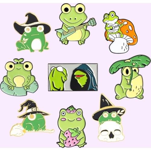 Cute Frog Enamel Pins Cartoon Green Animal Brooches for Women Backpacks Clothes Lapel Pin Funny Badge Jewelry Gift Wholesale