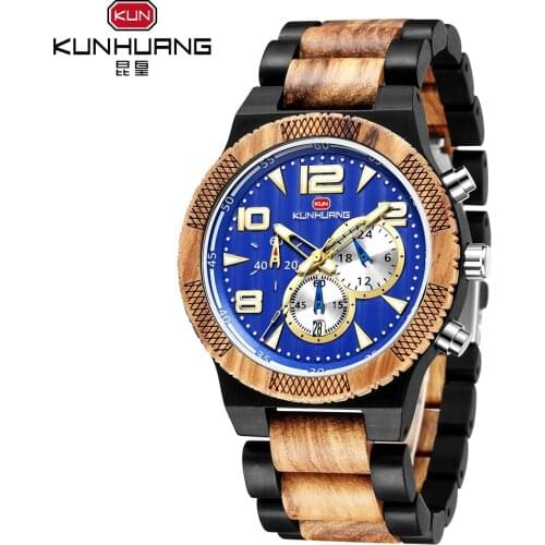 New Watch Large Dial Sports Watches Men Multi-function Sandalwood Quartz WirstWatch with Luminous Wood Watch Relogio Masculino