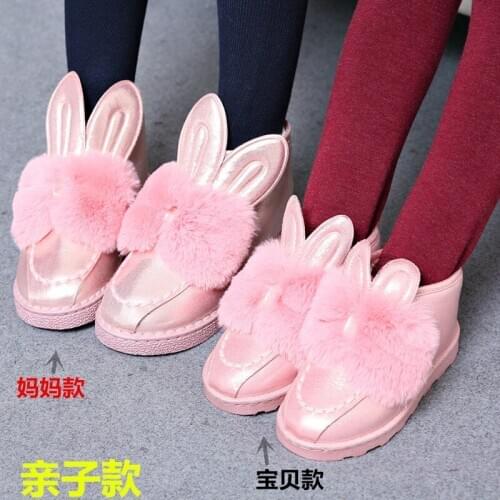 2019 children snow boots girls rabbit fur boots baby shoes leather cotton boots