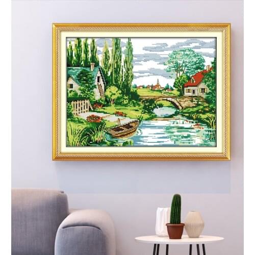 HUACAN Cross Stitch Mountain Scenery Kits DIY Gift Home Decoration Sets White Canvas Embroidery Landscape Needlework 11CT 14CT