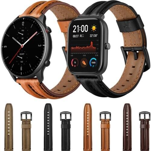 Leather Strap For Huami Amazfit GTR 2 GTS 2 Band Straps For Amazfit Bip / Stratos 3 GTR 47MM 42MM Smartwatch Watchband Bracelet