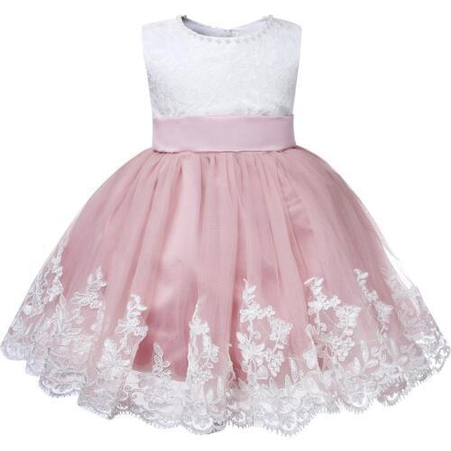 Lace Bow Baby Flower Christening Gown Baptism Clothes Newborn Kids Girls Birthday Princess Infant Party Dresses Wedding Costume