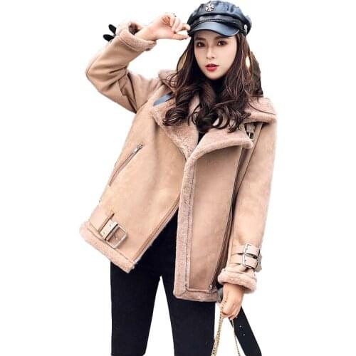 Fur one Plus Velvet Deerskin Velvet Jacket Woman Autumn Winter Jackets Female Loose Short Warm Lamb Wool Motorcycle Clothing