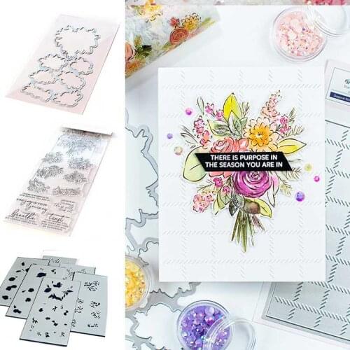 New 2021 Joyful Bouquet Metal Cutting Dies and Silicone Stamps Stencil DIY Scrapbooking Paper Handmade Album Stamp Die Sheets