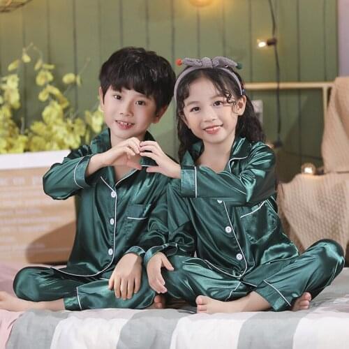 New Arrivals Spring Summer Girls Pajamas Set Baby Cute Silk Sleepwear Suit Nightwear Pants Boys Set Children Day Gift Homewear