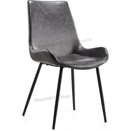 Nordic Dining Chair Modern Minimalist Home American Retro Wrought Iron Industrial Wind Backrest Restaurant Leather Designer Tabl