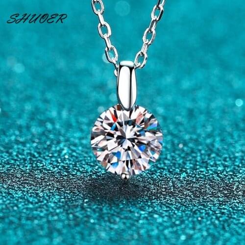 Round Brilliant Cut 2 Carat Pass Diamond Tester D Color Moissanite Pendant Necklace Women Elegant 925 Sterling Silver Jewelry