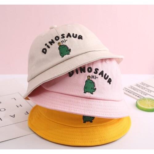 New Cartoon Dinosaur Baby Bucket Hat Summer Cotton Children Fisherman Cap Outdoor Travel Newborn Baby Kids Boy Sun Hat casquette