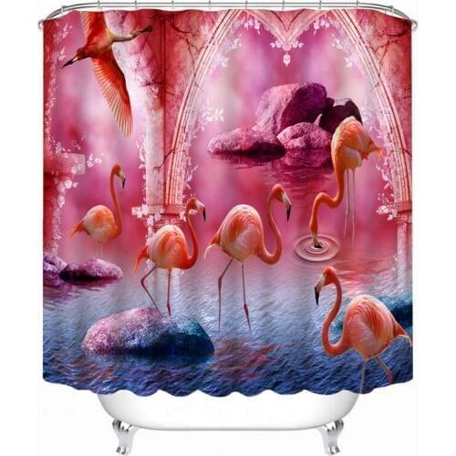 Flamingo Pattern Pattern 3D Shower Curtain Polyester Fabric Waterproof Shower Curtain Eco-Friendly Bathroom Curtain Home