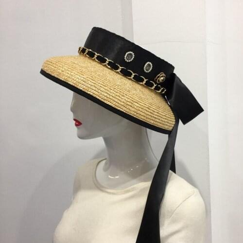 Straw hat with empty top sunbonnet is prevented bask in big brim hat diamond lady in the summer