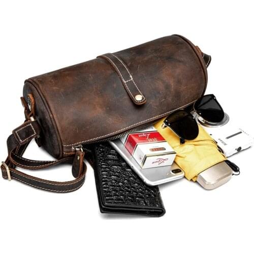 New Cylindrical Single Cross-Body Bag Fashion Simple Mini Pillow Bag Vintage Real Leather Womens Bag 2021 Spring Summer