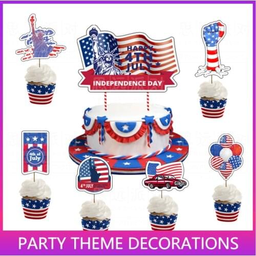 Highly Recommended Happy 4th of July Cake Topper Independence Day American USA Patriotic Sign Decoration Supplies Red Blue