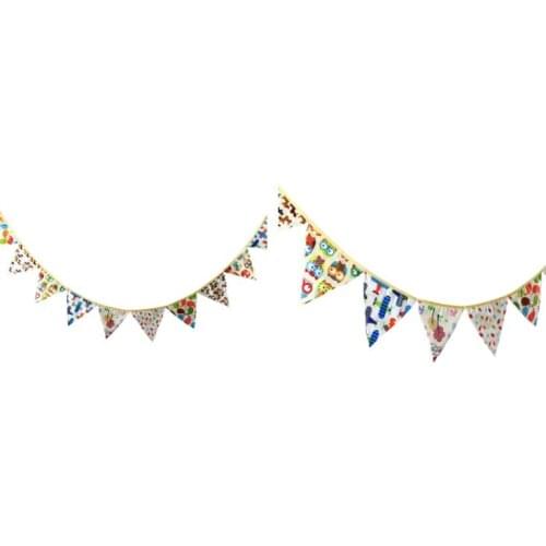 2 Set 3.3M 12pc Spring Animal Owl Wheel Cartoon Bunting Banner Cotton Cloth Hanging Party Triangle Flags Decoration Photo Props