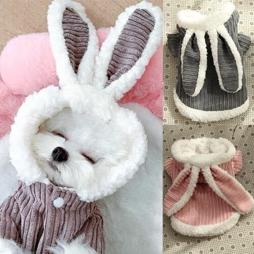 XS-XXL Dog Clothes Corduroy Lamb Wool Coat Jacket Winter Warm Soft Pet Clothing Dog Puppy Hoodie Cute Floppy Rabbit Ears Shape