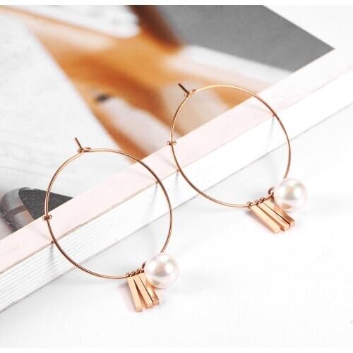 OUFEI Stainless Steel Jewelry Woman Vogue 2019 Charm Rose Gold Pearl Hoop Earrings For Women Jewelry Accessories Free Shipping