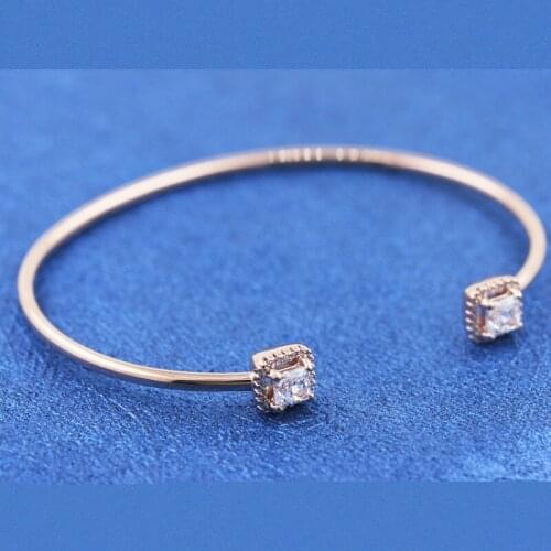 2019 NEW 100% 925 Sterling Silver Winter square open bracelets for women with Rose fit silver Charms DIY bangles Jewelry Gift