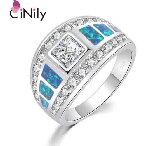 CiNily Created Blue Fire Opal White Zircon Cubic Zircon Silver Plated Wholesale Fashion for Women Jewelry Ring Size 5-13 OJ5754