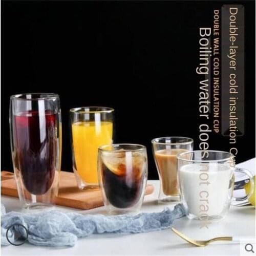 1/4/6Pcs Double Wall Glasses Espresso Coffee Mug 80/250/350/450 Heat-resistant Transparent Glass Cup with Handle Double CupsTea