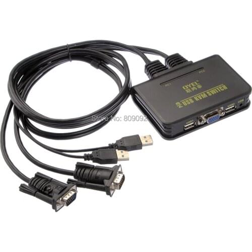 2-In-1-Out 2-Port USB KVM VGA Switcher Switch Box With Cable for Computer Video Monitor Mouse Keyboard Adapter Multimedia