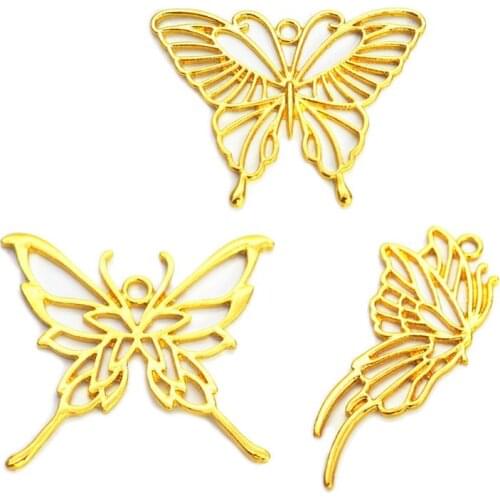 3 pieces of gold butterfly metal frame pendant open bezel set UV resin DIY jewelry accessories popular jewelry accessories