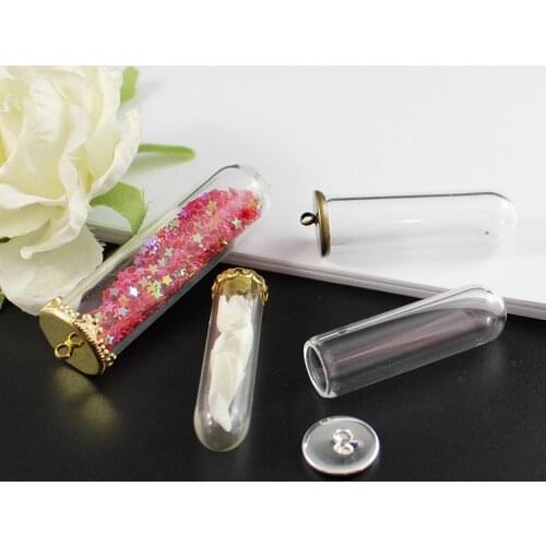 4PCS 40x10/40x12/50x15MM Hollow Glass Tube With Setting Base Glass Vials Pendant Glass Bottle Pendant Globe Jewelry Findings