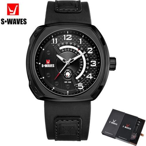 SWAVES Leather Wristwatch Mens Water Resistant Army Quartz Analog Watch Men With Box Unique Week New Relojes Hombre Dropshipping