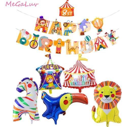 Circus Party Foil Balloons Banner Baby Shower Birthday Toy Animal Party lion Zebra Helium Ballon