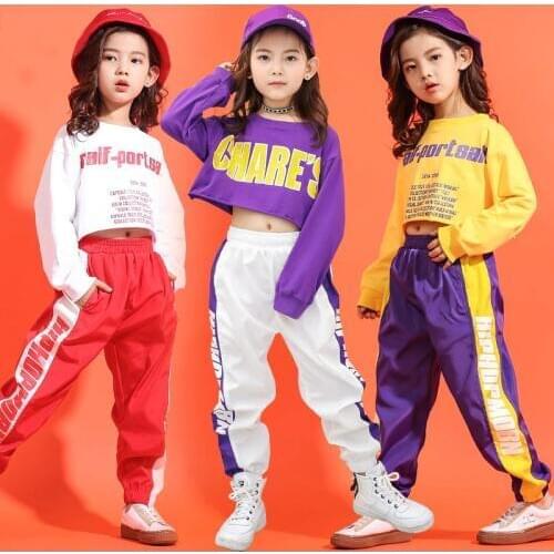 Children Stage Outfit Hip Hop Clothes Kids Girls Jazz Street Dance Costume Spring Summer Sweatshirt Pants Set Ballroom Dancewear