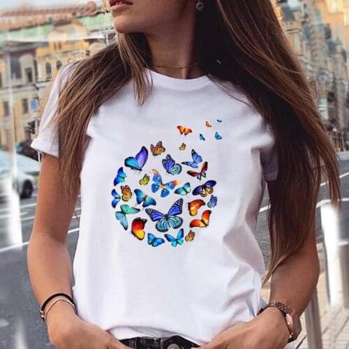 Women Graphic Butterfly Printing 90s Cute Summer Spring Trend Casual Fashion Print Female Clothes Tops Tees Tshirt T-Shirt