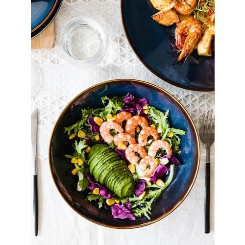 Nordic retro kiln glazed ceramic tableware dishes household rice noodle bowl spoon