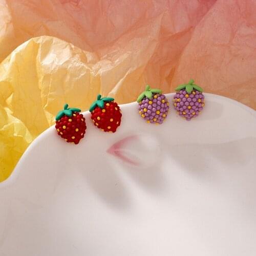 Korean Style Trendy Cute Small Strawberry Stud Earrings for Women Red Purple Fruit Earrings Fashion Jewelry Pendientes MS233