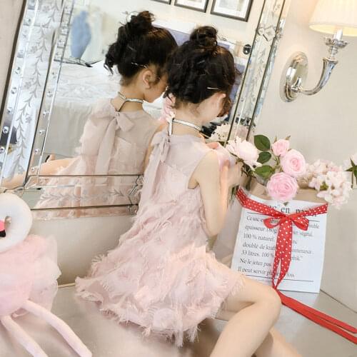 Girls' dresses for summer 2021 new childrens clothing mesh vest white princess dress suitable for girls aged 2 and 12 years old