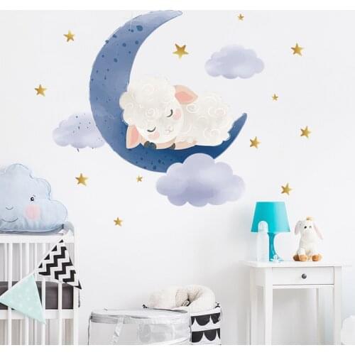 Cute Sleepping Sheep Wall Stickers for Childrens Room Kids Bedroom Nursery Wall Deocr Room Decoration Removable Decals Decals