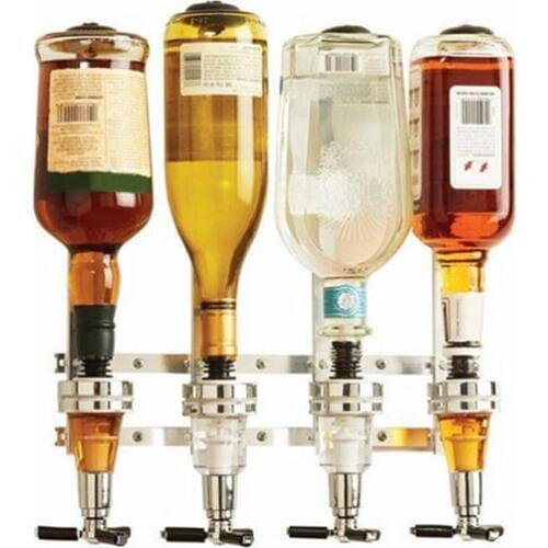 4-Bottle Liquor Dispenser Wall Mounted Bottle Beverage Stand Wall Bracket Drink Beer Wine Dispenser
