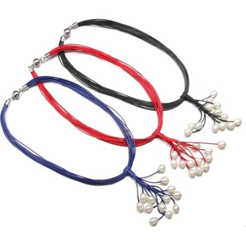 Natural Freshwater Pearl Necklace Korean Wax Line Cord Cotton String Strap Necklaces Jewelry Accessories Gifts for Women