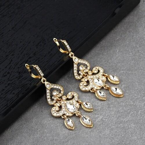 Neovisson Gold Color Arab Drop Dangle Earring for Women Algeria Ethnic Wedding Jewelry Crystal Earring Party Gift Wholesale