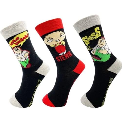Cartoon Men Sock Crew Mens Socks Standard Unisex Black Casual Crew Sox Adult Cotton Warm Classic Fashion Autumn Winter Sokken