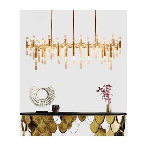 Dining Room 64 Light G4 Luminaria Led Chandelier Plate Gold Metal Rod Hanging Chandelier Indoor Lighting Lamparas Fixtures