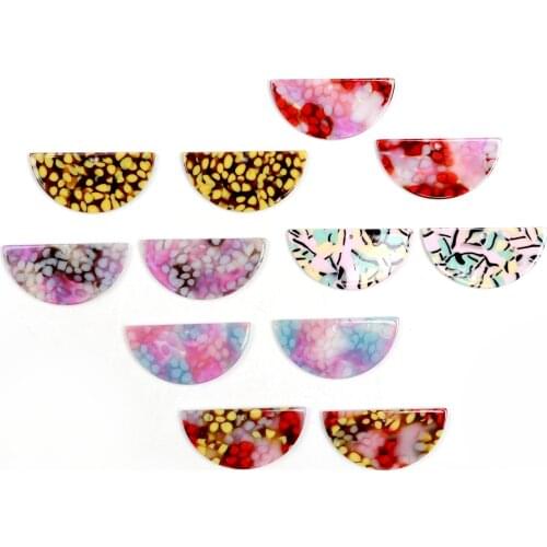 Tortoise Shell Earrings Charm,Acetate Acrylic Semicircle Connectors,Half Circle Discs,1Hole,Semi-Circle Earring ,18x37mm,ACE-238