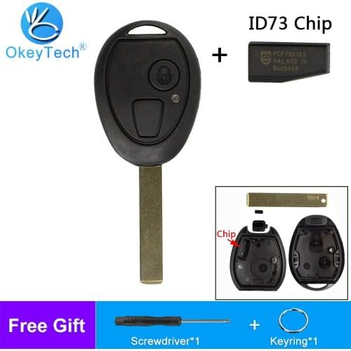 OkeyTech 2 Buttons Replacement Remote Car Key Case Shell Fob With ID73 Chip For BMW Mini For Cooper R53 R50 S Rover 75 Z3 Z4 X3