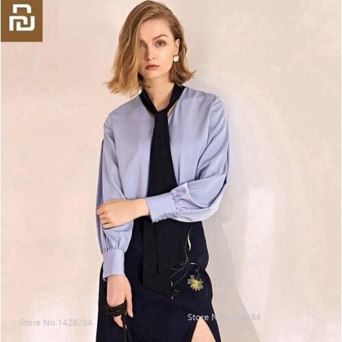 Youpin Autumn Sexy Women Lantern Sleeve shirt fashion Tie Loose Female Long Sleeve Casual Blouses Tops Breathable Comfortable