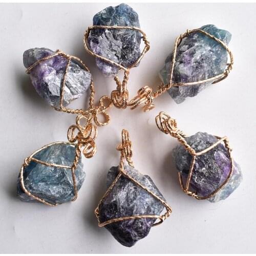2020New fashion good quality natural fluorite stone Irregular pendants for jewelry accessories making 6pcs/lot Wholesale