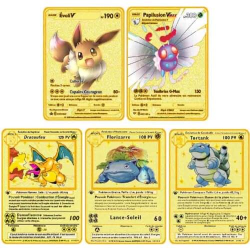 Pokemon Cards Metal Game Anime Kaarten Eevee Mewtwo Charizard Pikachu Battle Pokemon Gold Card Action Collection Child Toys
