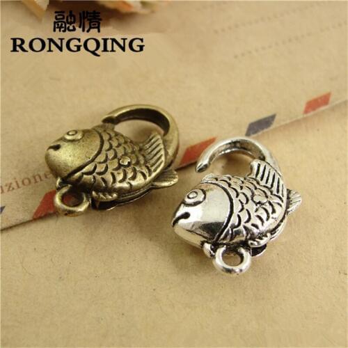 RONGQING 40pcs/lot Vintage Fish Shaped Lobster Clasps Unique Animal Shaped Clasps for Jewelry Making 28*14MM