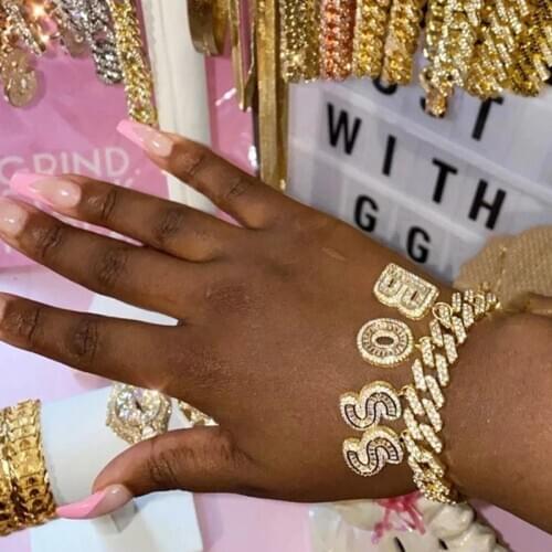 Diy Letter Bracelet Women Hip Hop Letter Anklet Zircon Cuban Chain Bracelet Custom Name Bracelet Ice Out Letter Gold Silver