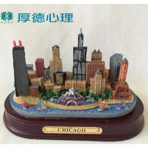 U.S Chicago Block Building Model Creative Resin Crafts World Famous Landmark Model Tourism Souvenir Gifts Collection Home Decor