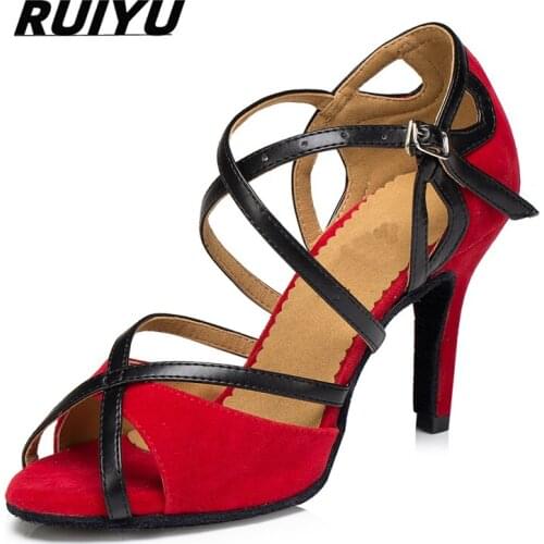 Latin Dance Shoes Womens Salsa Tango Ballroom Sports Womens High Heel Sandals Summer Red and Black Jazz Dancing Shoes